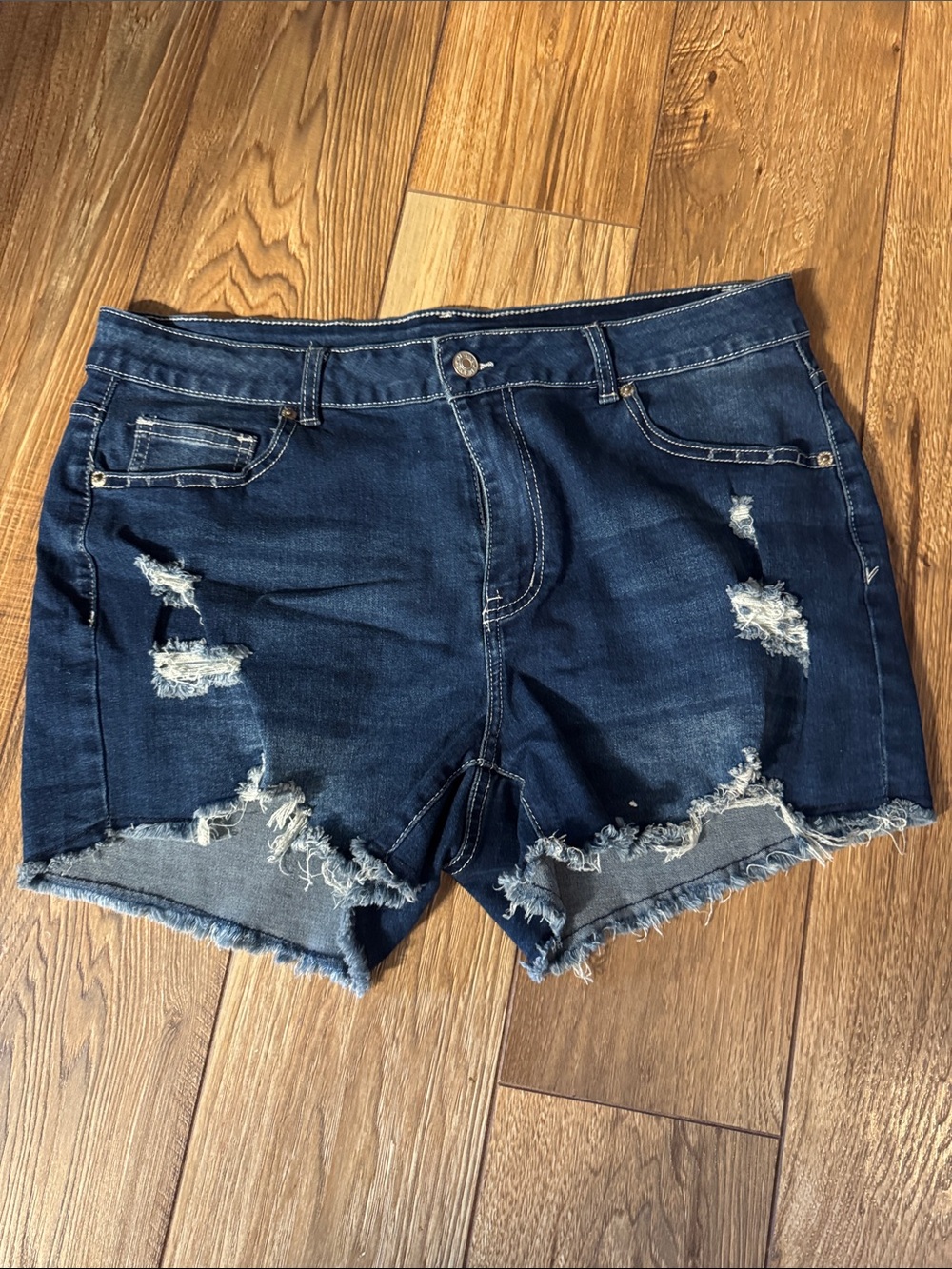 Distressed Dark Blue Denim Women’s Shorts